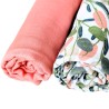 Pink and Green leaf swaddle blanket set