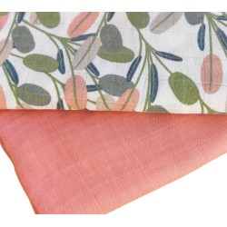 Pink and Green leaf swaddle blanket set